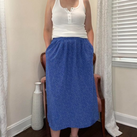 Vintage 1980's Blue and White Midi Skirt  By Joan Leslie - Picture 2 of 8